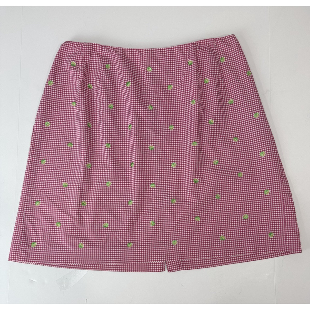 Talbots Women's Petite Pink Gingham Skort Lime Embroidered Cotton Preppy 16W